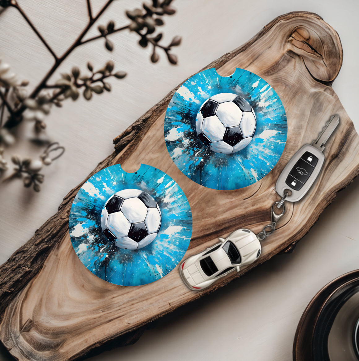 Football on Blue - Father's Day Car Coasters