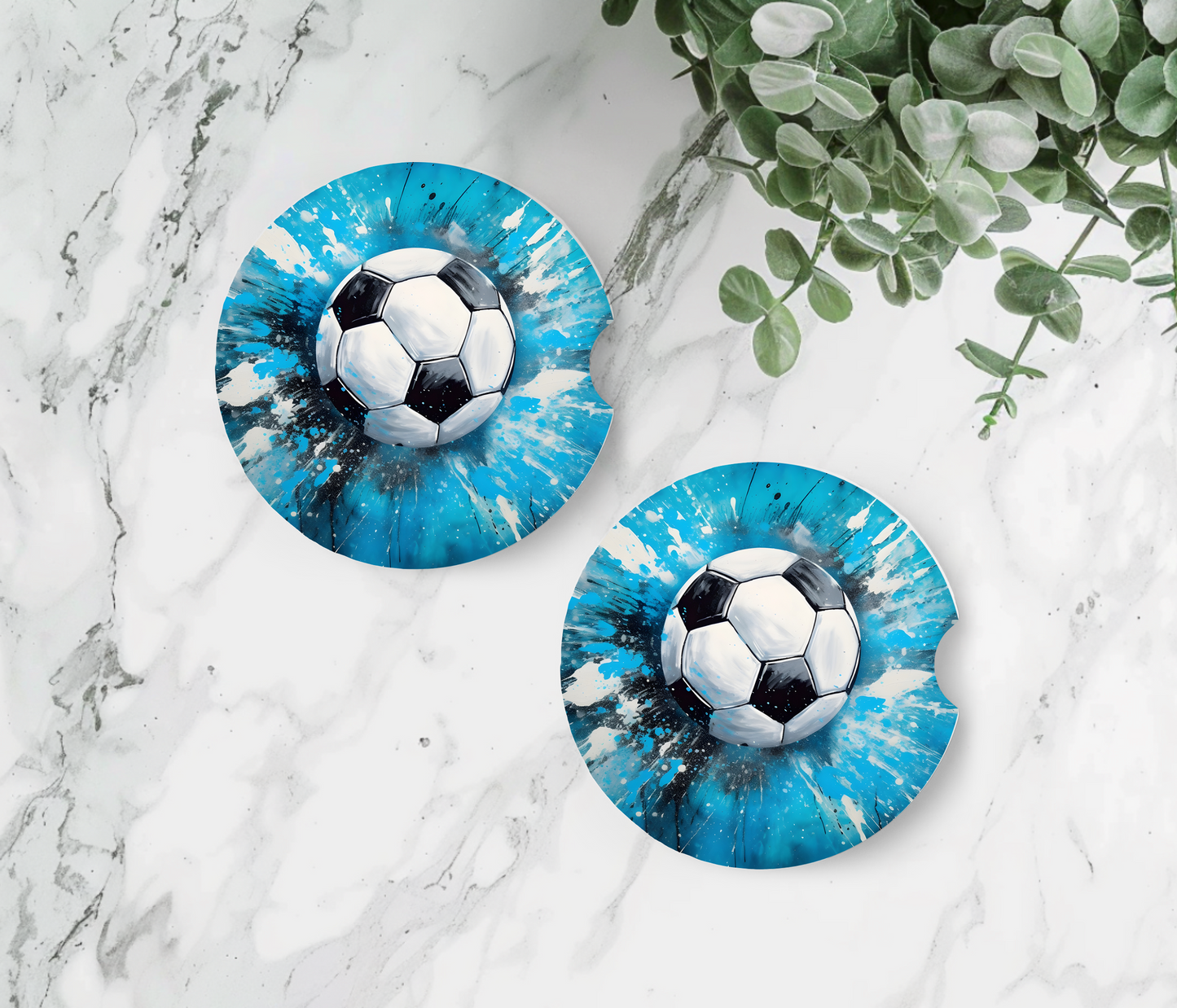 Football on Blue - Father's Day Car Coasters