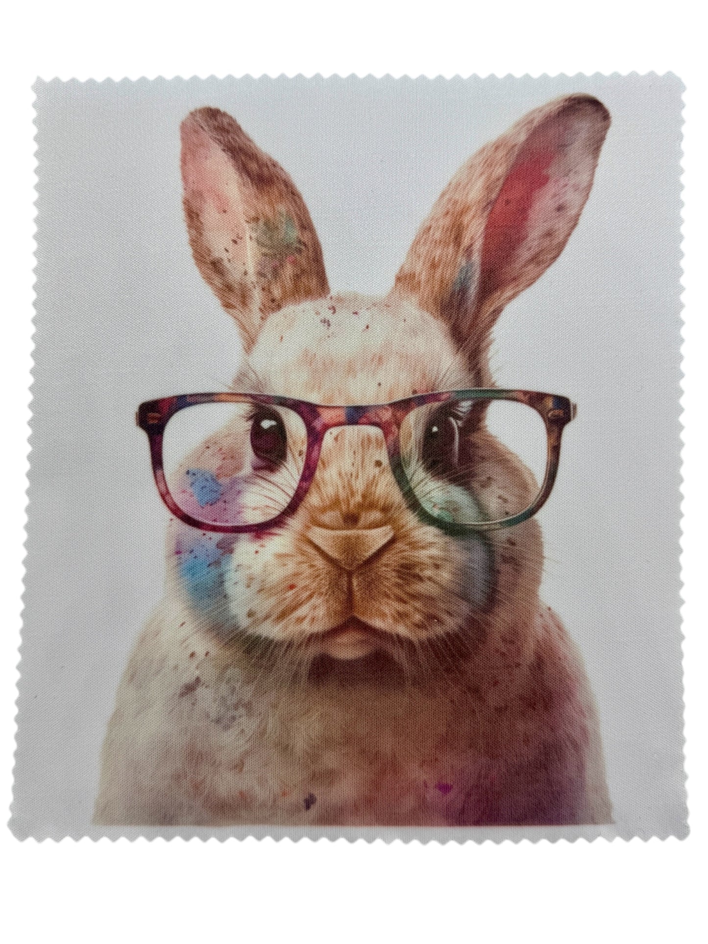 Watercolor Bunny Wearing Glasses and Lens Cleaning Cloth