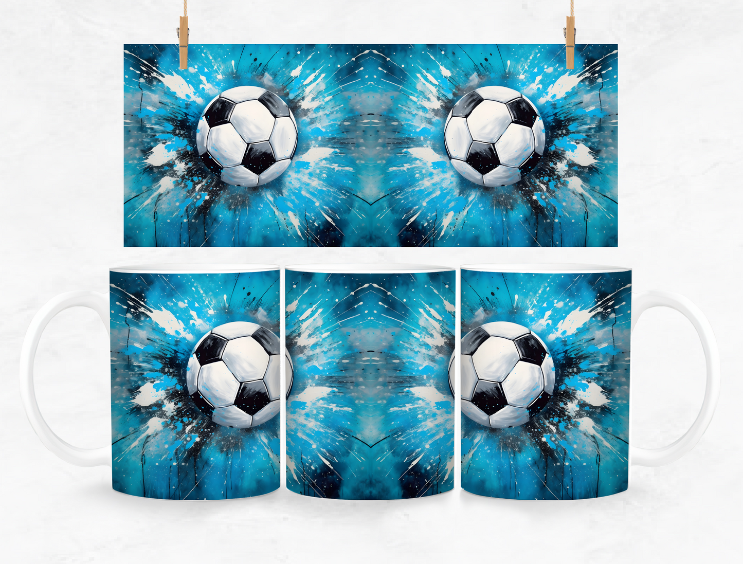 Soccer Ball Splash Back Mug and Coaster Set - Blue