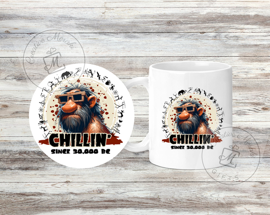 Chillin' Since 30,000BC Funny Caveman Mug and Coaster Set - Black