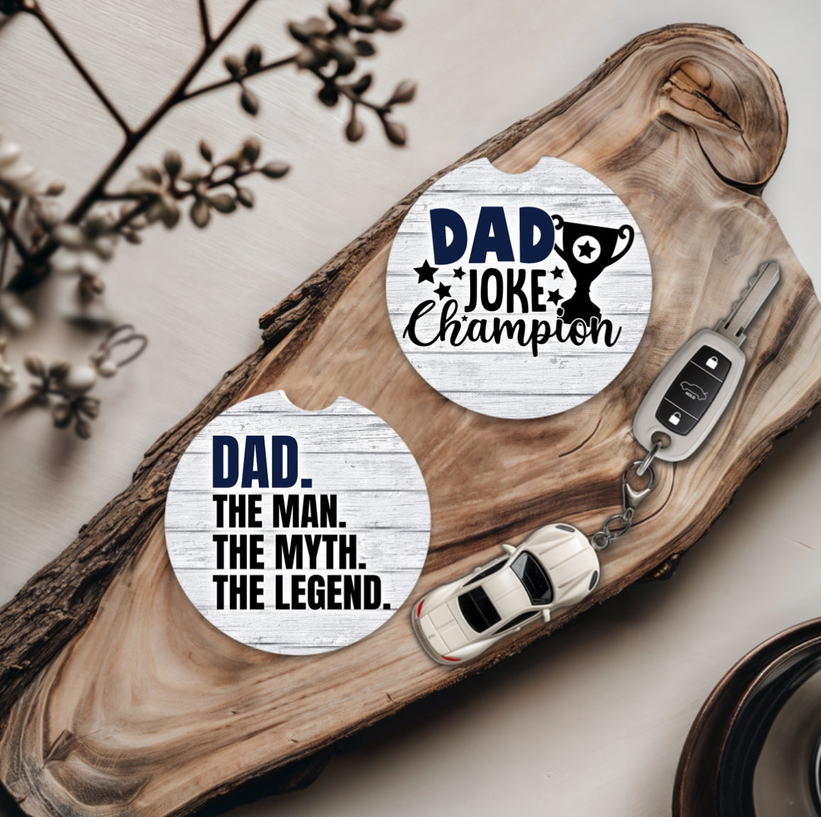 Dad Joke Champion & Dad The Man  - Father's Day Car Coasters