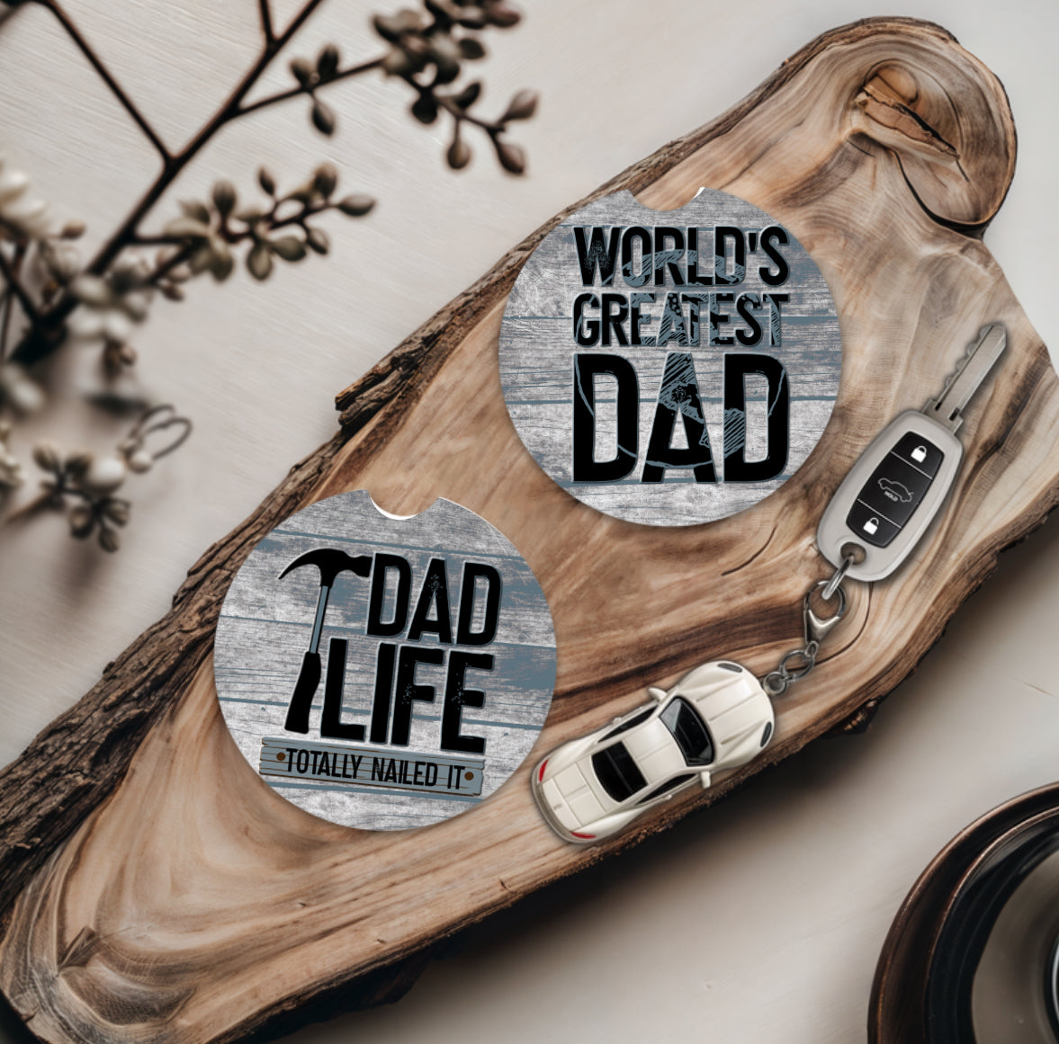 Dad Life & World's Greatest Dad  - Father's Day Car Coasters