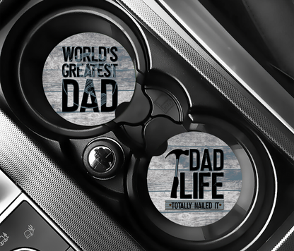 Dad Life & World's Greatest Dad  - Father's Day Car Coasters
