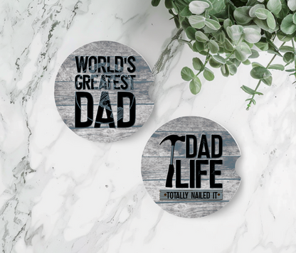 Dad Life & World's Greatest Dad  - Father's Day Car Coasters