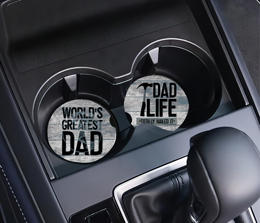 Dad Life & World's Greatest Dad  - Father's Day Car Coasters