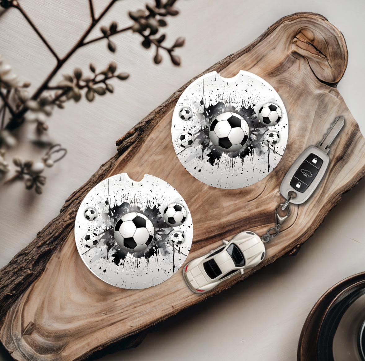 Footballs on White and Black  - Father's Day Car Coasters