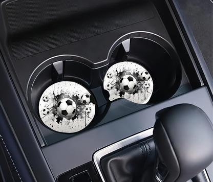 Footballs on White and Black  - Father's Day Car Coasters