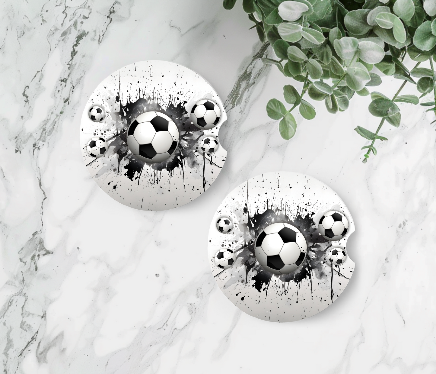 Footballs on White and Black  - Father's Day Car Coasters
