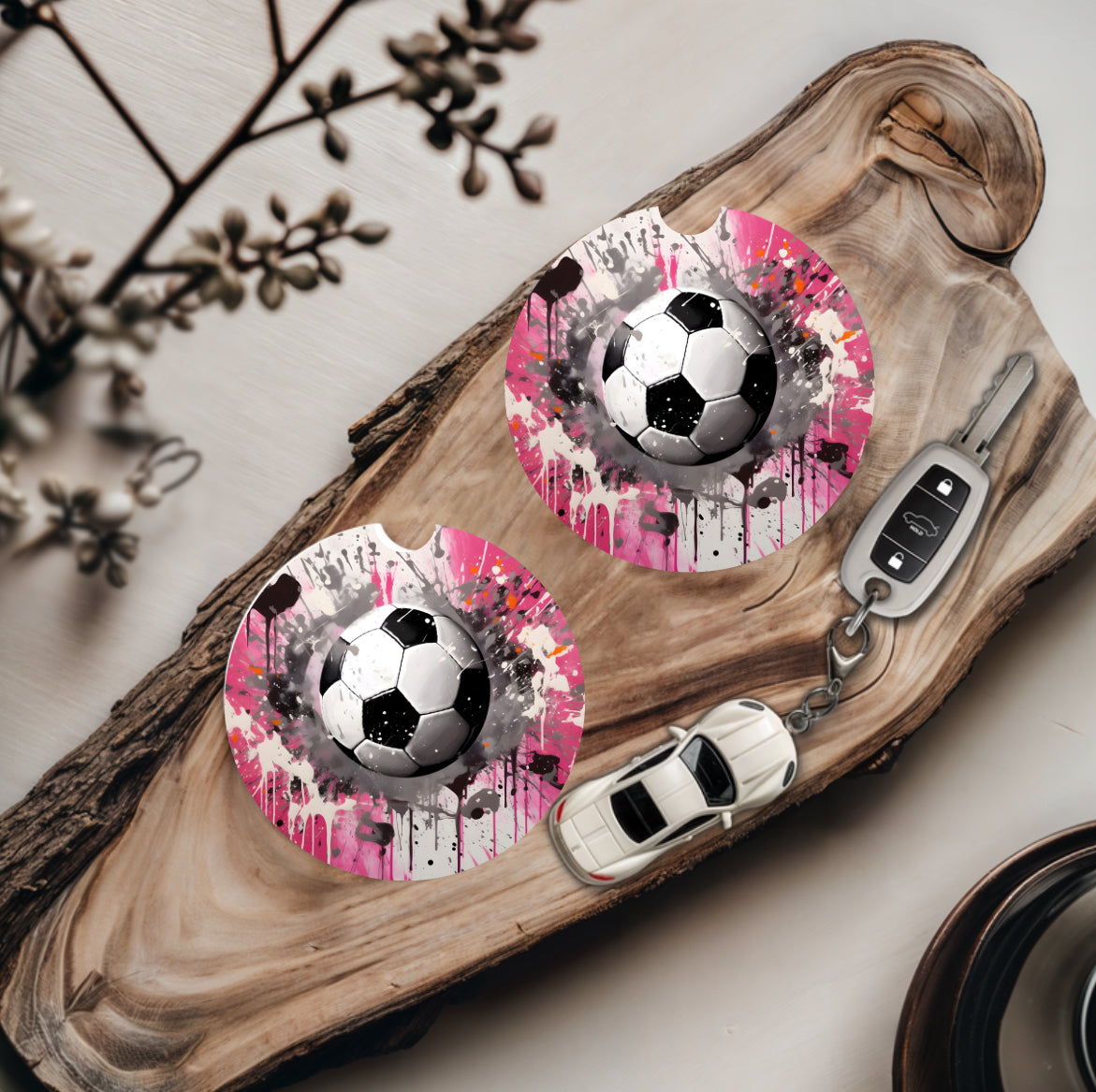 Football on Pink  - Father's Day Car Coasters