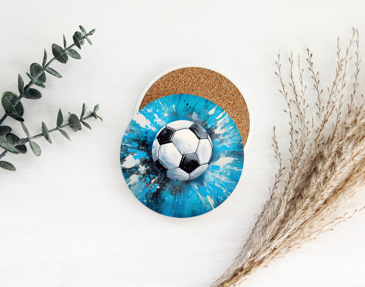 Soccer Ball Splash Back Mug and Coaster Set - Blue