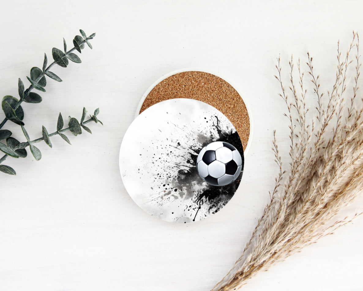 Soccer Ball Splash Back Mug and Coaster Set - White and Black