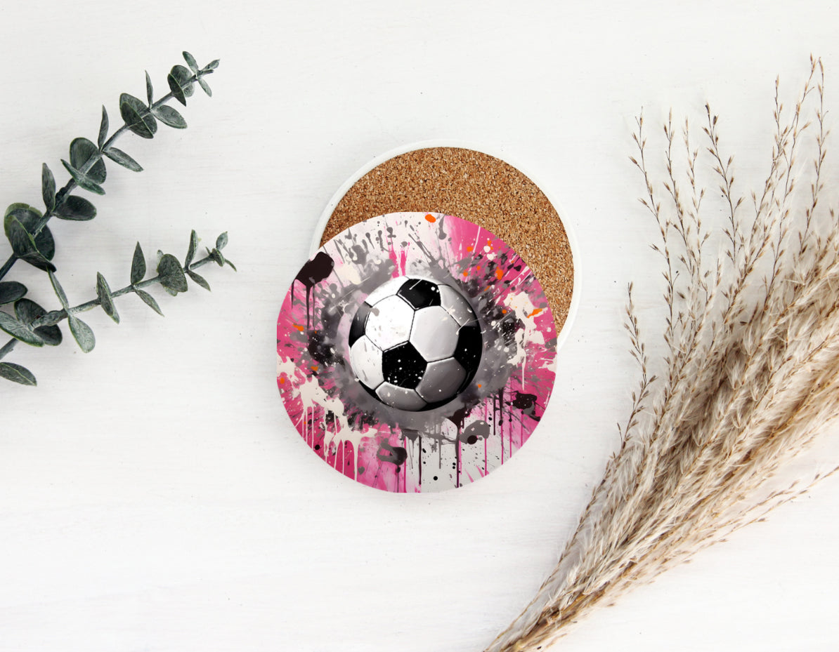 Soccer Ball Splash Back Mug and Coaster Set - Pink