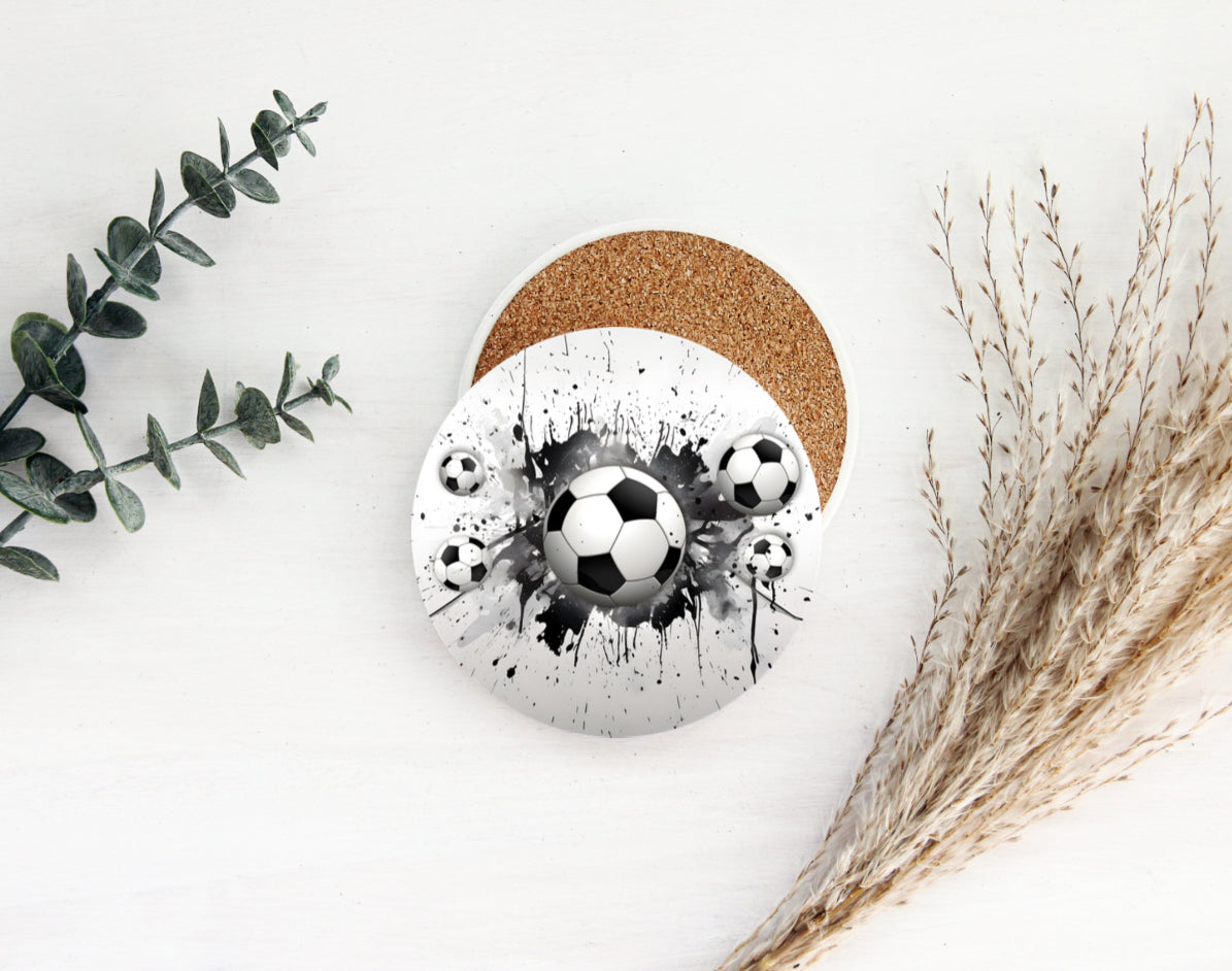 Soccer Ball Splash Back Mug and Coaster Set - White