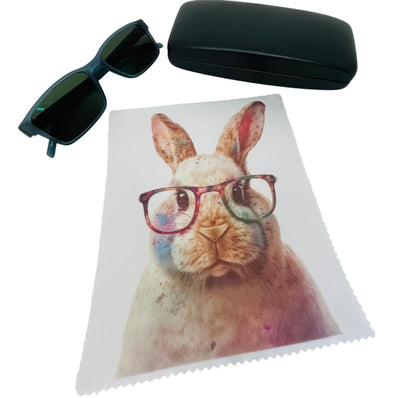 Watercolor Bunny Wearing Glasses and Lens Cleaning Cloth