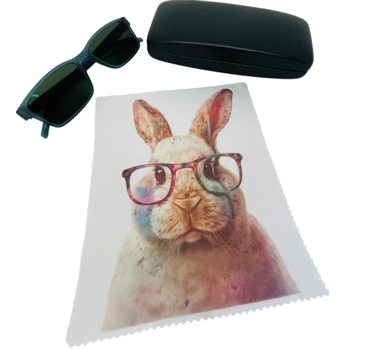 Watercolor Bunny Wearing Glasses and Lens Cleaning Cloth