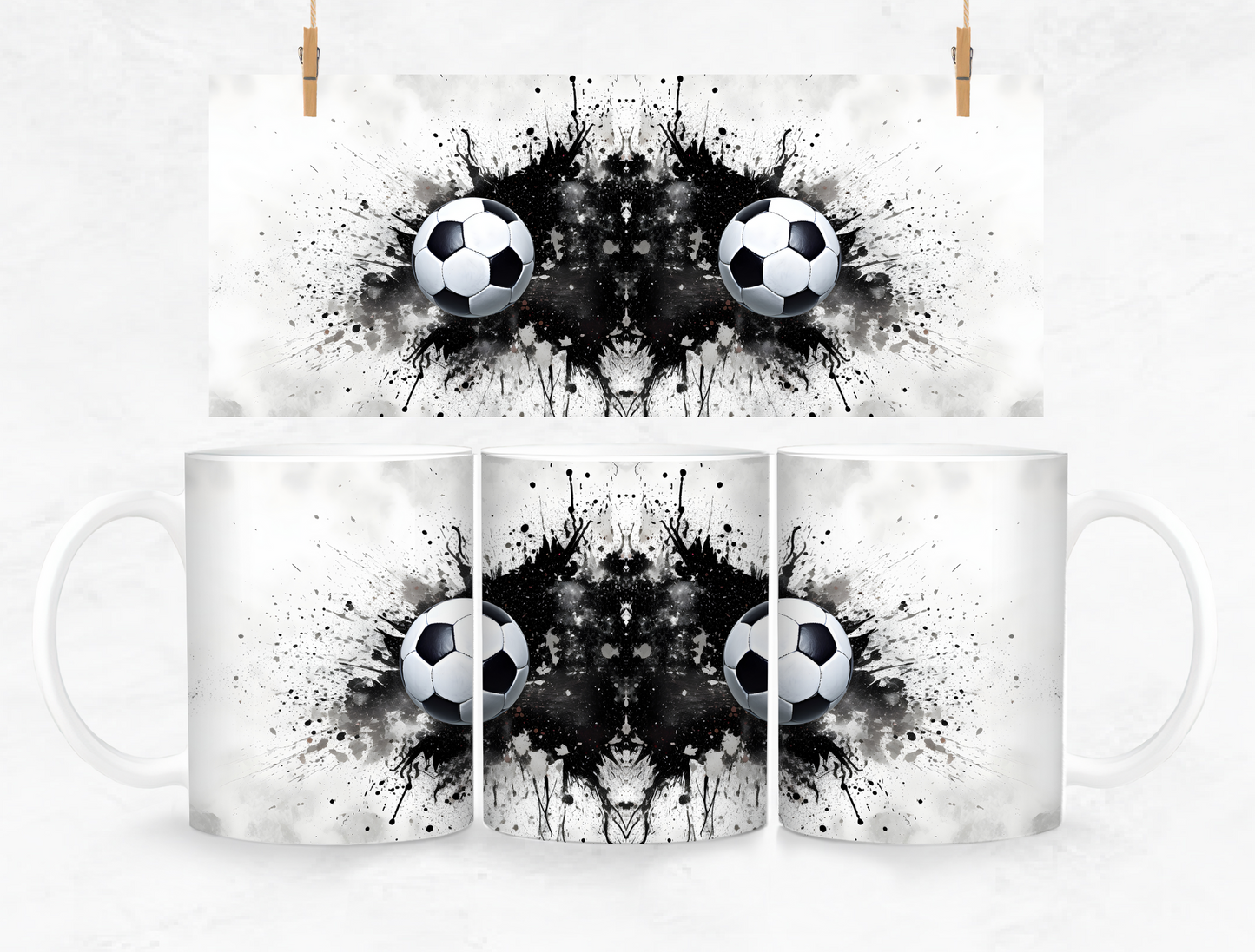 Soccer Ball Splash Back Mug and Coaster Set - White and Black