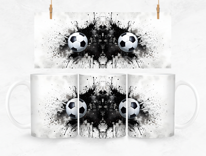 Soccer Ball Splash Back Mug and Coaster Set - White and Black