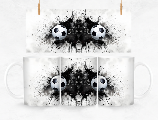 Soccer Ball Splash Back Mug and Coaster Set - White and Black