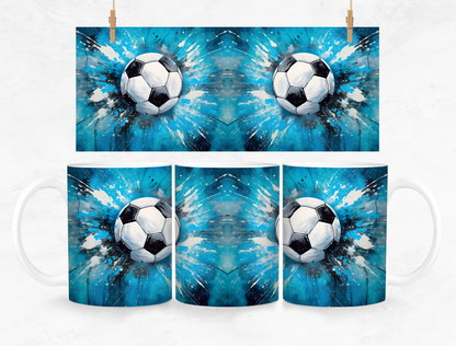 Soccer Ball Splash Back Mug and Coaster Set - Blue