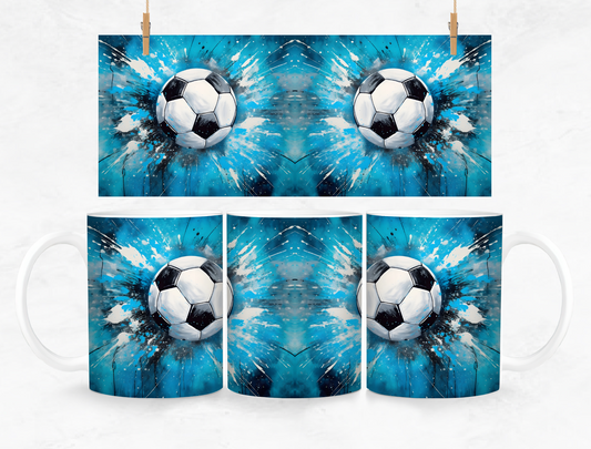 Soccer Ball Splash Back Mug and Coaster Set - Blue