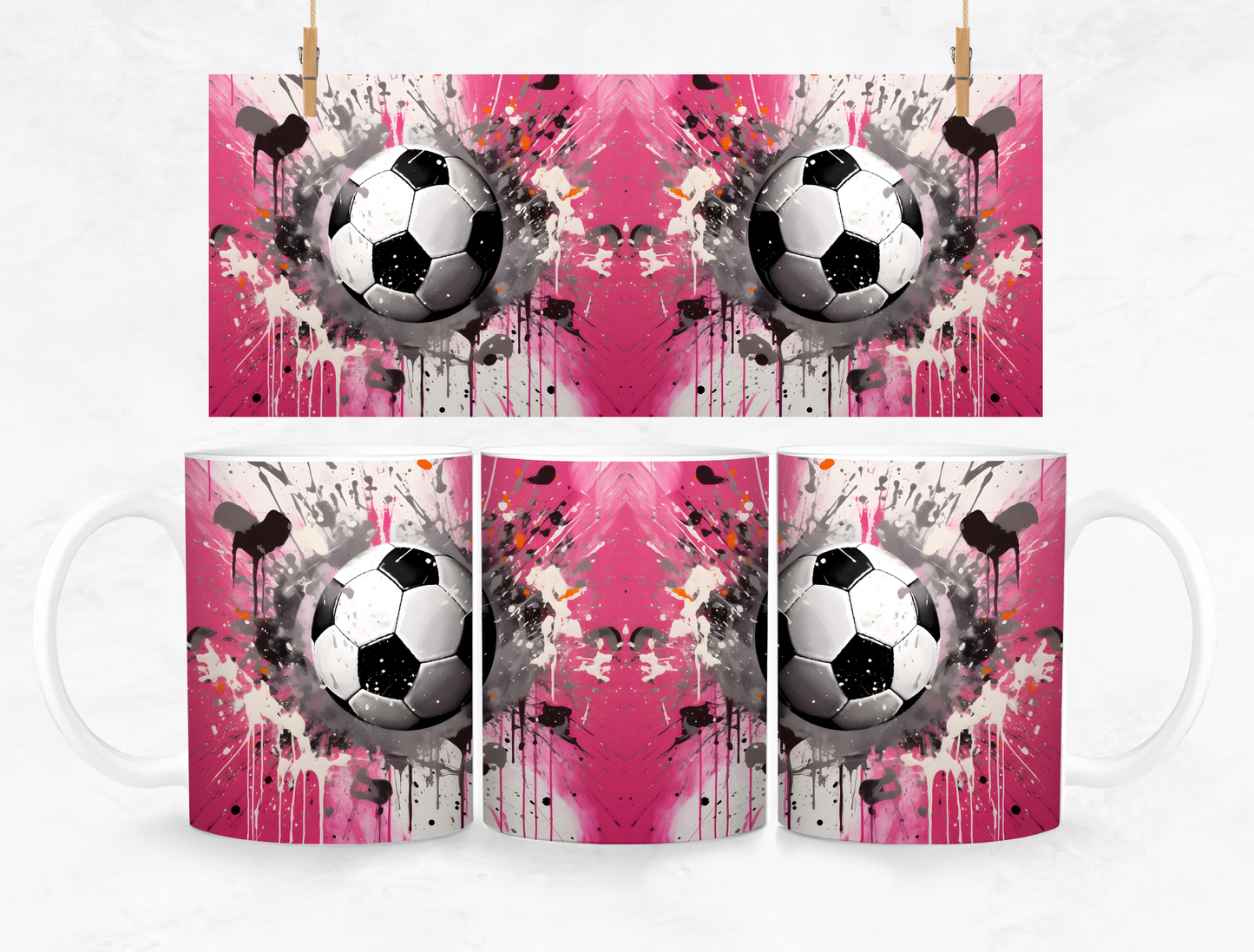 Soccer Ball Splash Back Mug and Coaster Set - Pink