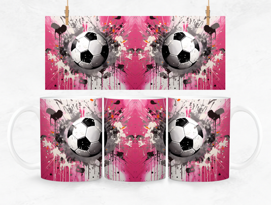 Soccer Ball Splash Back Mug and Coaster Set - Pink